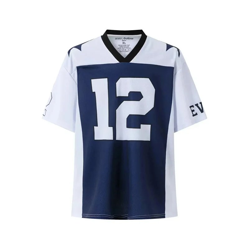 Spliced ​​letter print short-sleeved T-shirt digital mesh sports jersey-1908                   -5